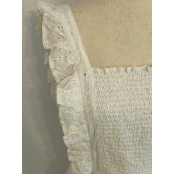 NWT Lulus White Ruffle Pinafore 100% Cotton Mini Dress Smocked Top Size M - Picture 4 of 11